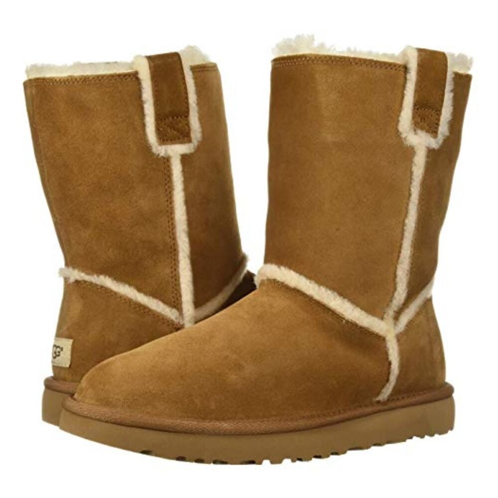 NEW UGG SPILL SEAM SUEDE SHEARLING BOOTS CHESTNUT SZ 10